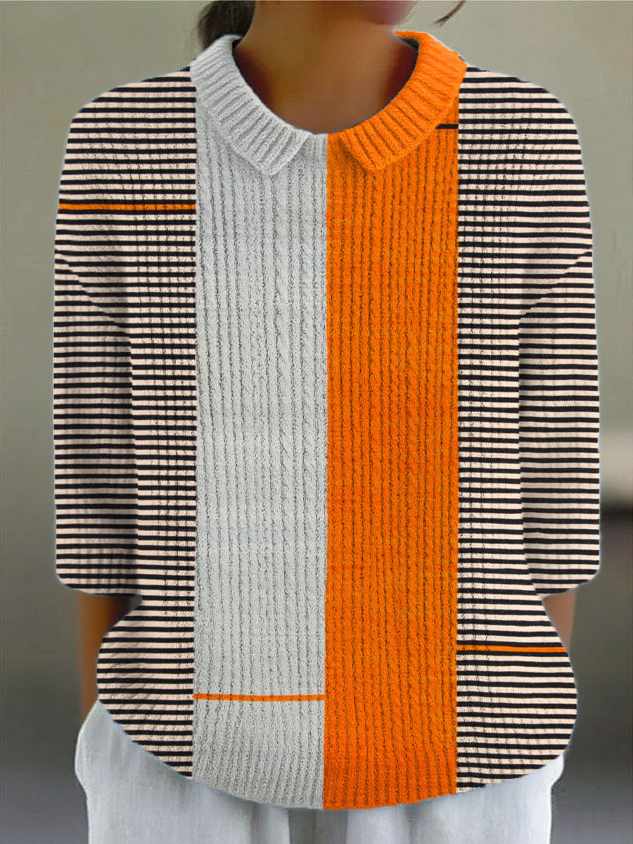 Women's Vintage Abstract Geometry Art Print Casual Pullover Sweater
