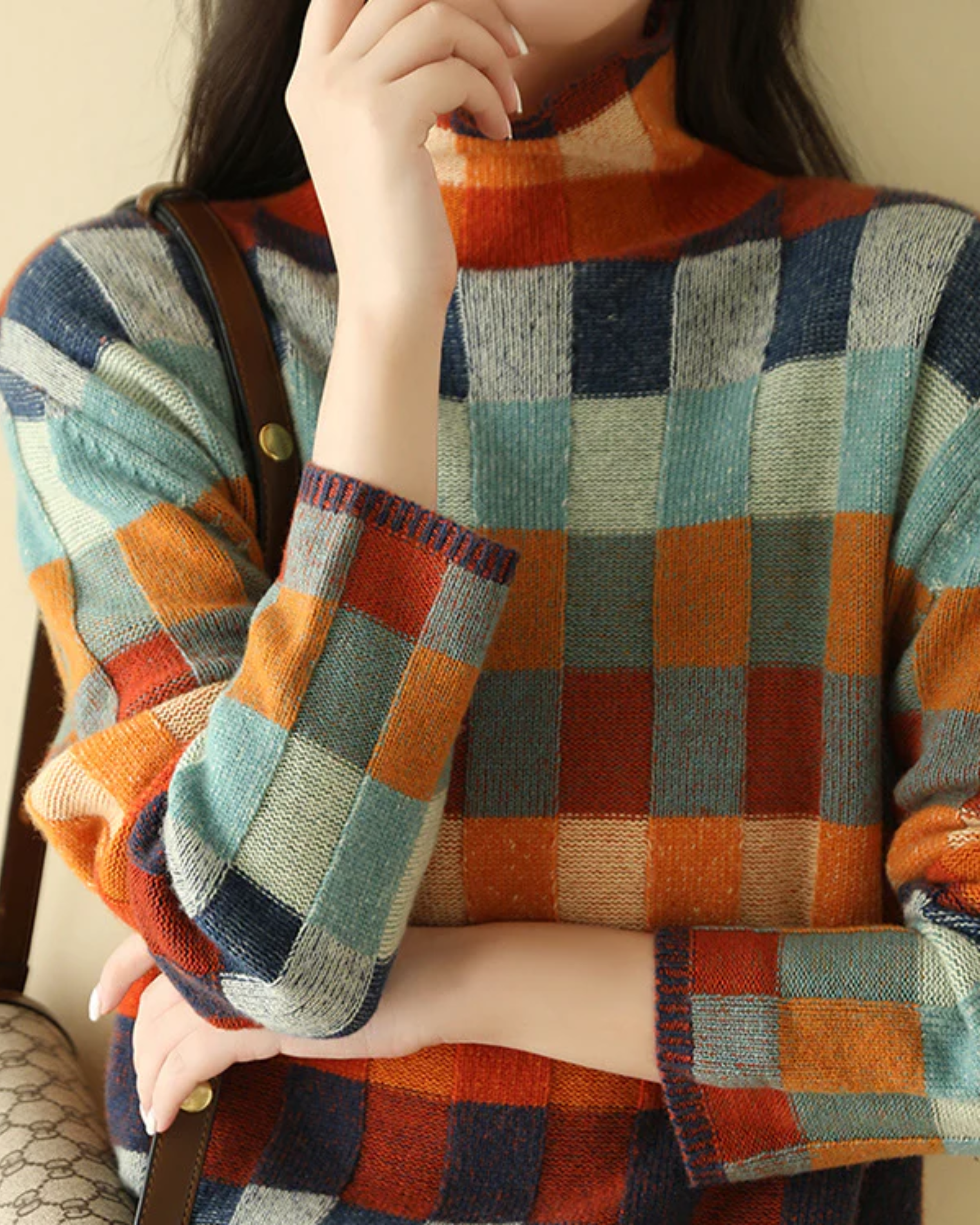 MADI - Kaszmirowy Luksusowy Sweter w Stylu Patchwork