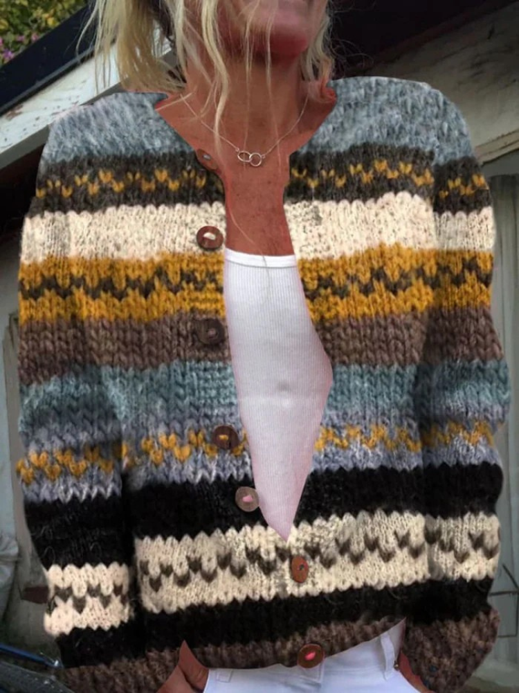Sweter kardigan z paskowanym wzorem i guzikami