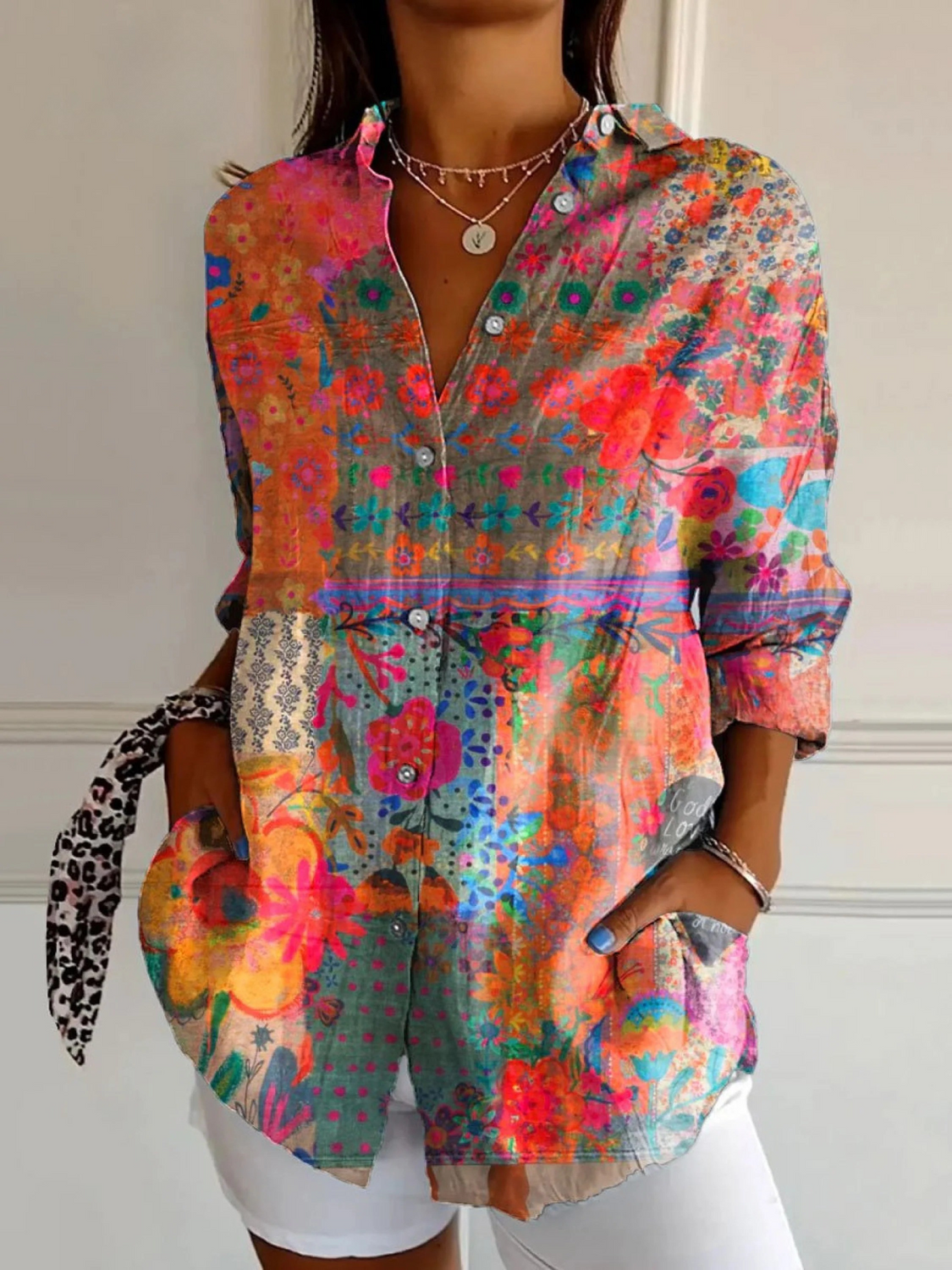 Casual T-shirt z Vintage Kwiatowym Wzorem dla Kobiet