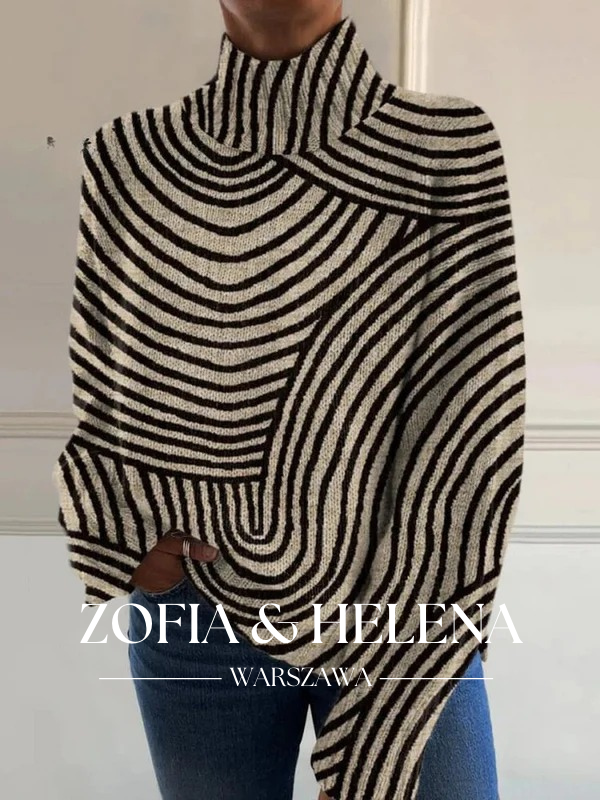 Vintage Ręcznie Rysowany Wzór Print Sweter z Golfem