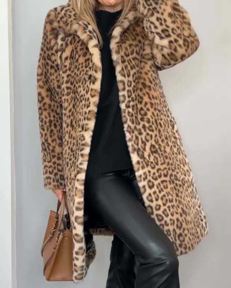 LEIA - Długa, miękka kurtka w leopardzie