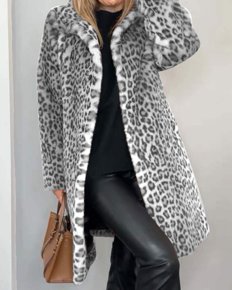 LEIA - Długa, miękka kurtka w leopardzie