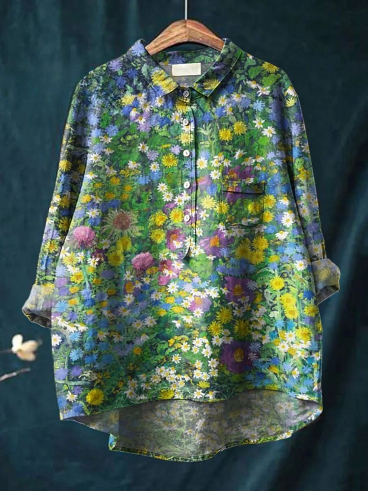 Koszula damska w stylu vintage z kwiatowym nadrukiem