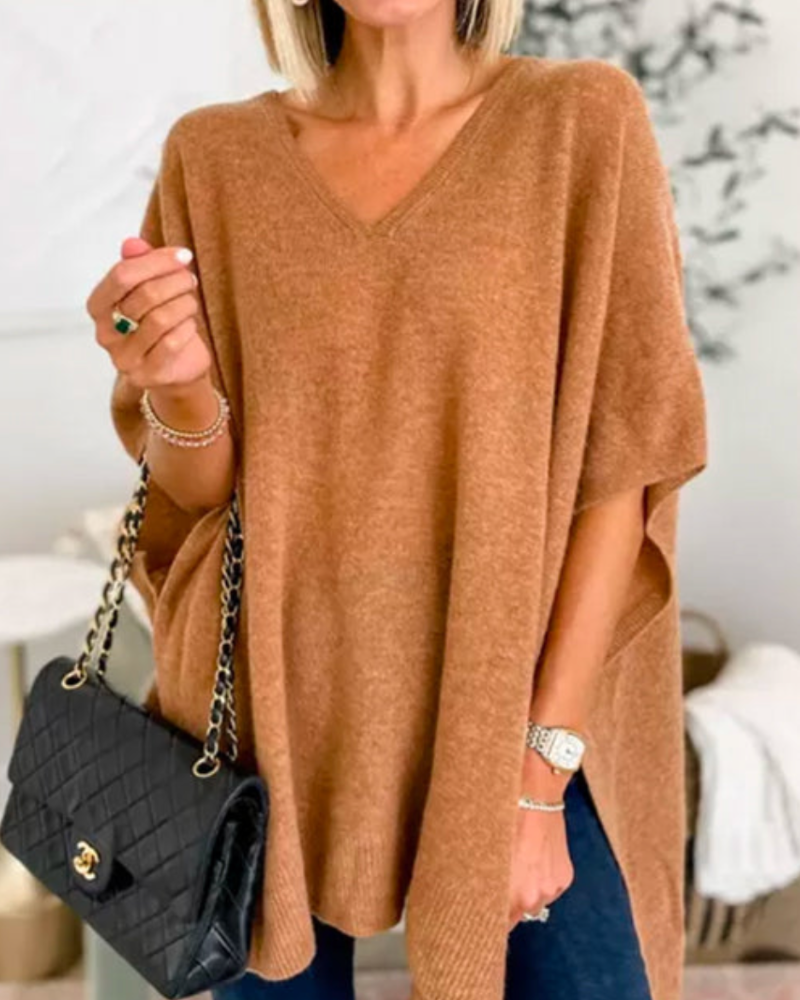 ERICA - Luźny sweter poncho z dekoltem w serek