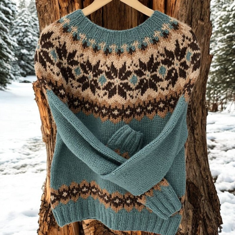 Ila - Vintage Islandzki Sweter Robiony na Drutach Jacquard