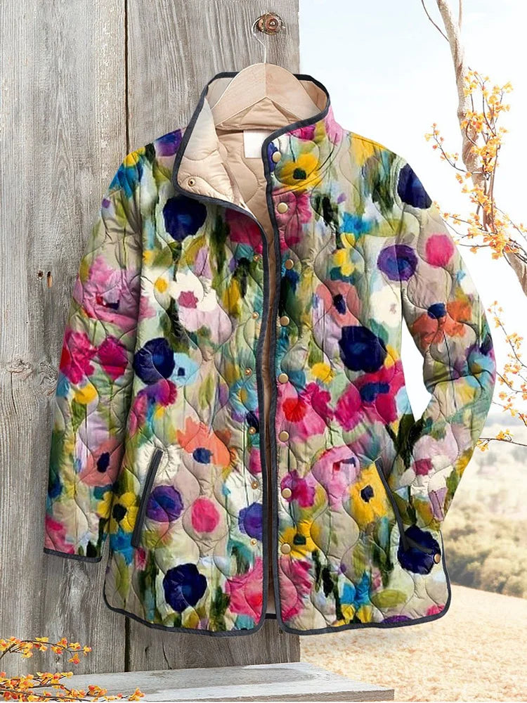 Kobiecą Vintage Urokliwą Kwiatową Kurtkę Casual Pikowaną