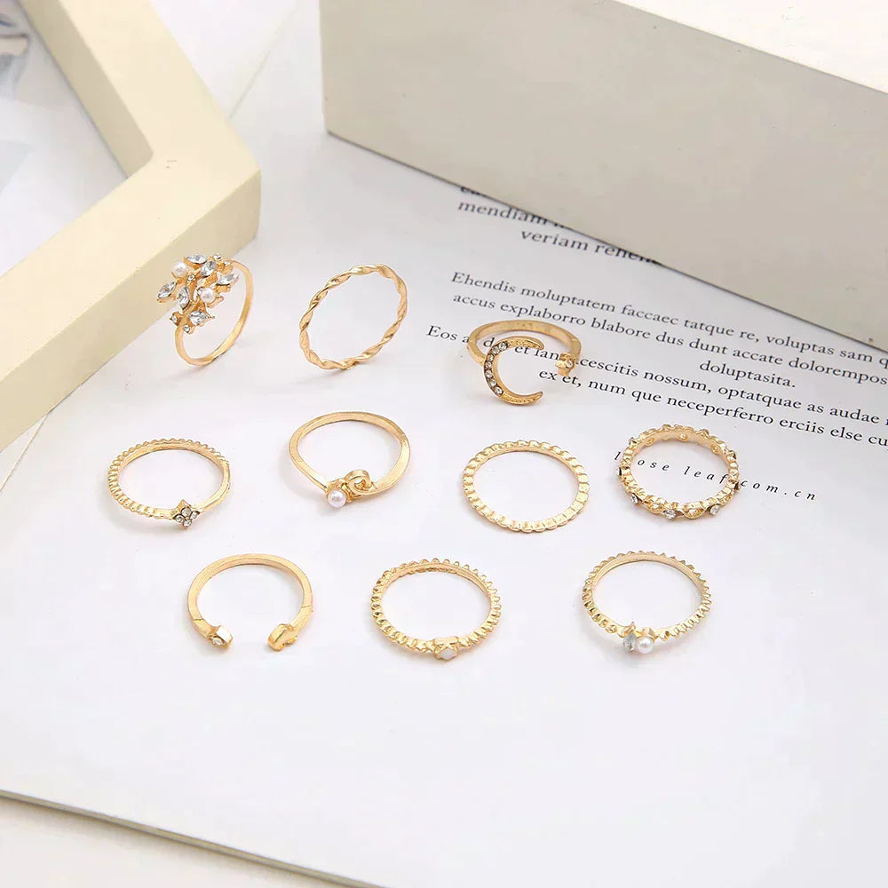 10 Pack Złotych i Srebrnych Pierścionków Boho