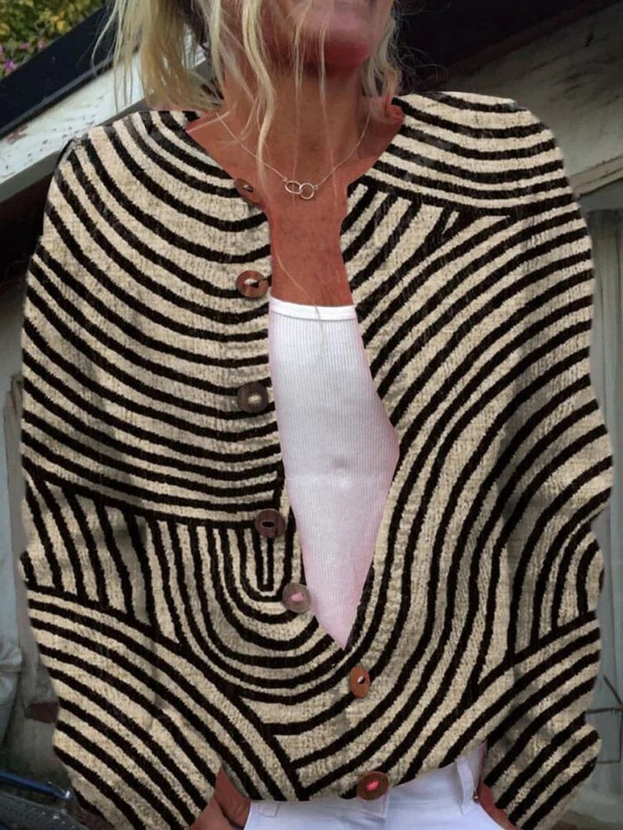 Sweter kardigan z retro wzorem w linie