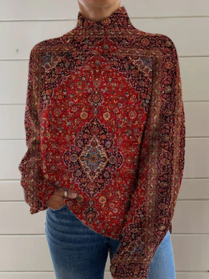 Vintage Art Print Sweter z Golfem