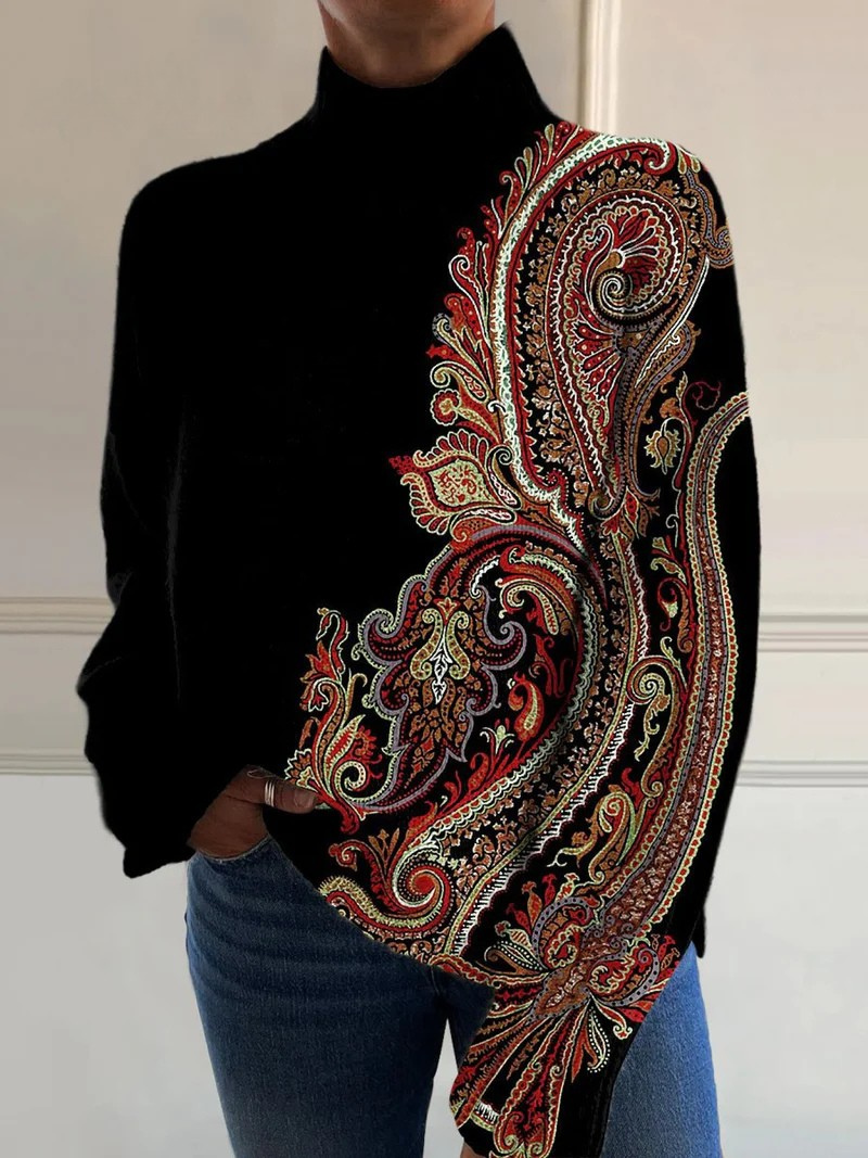 Sweter z golfem w retro wzór