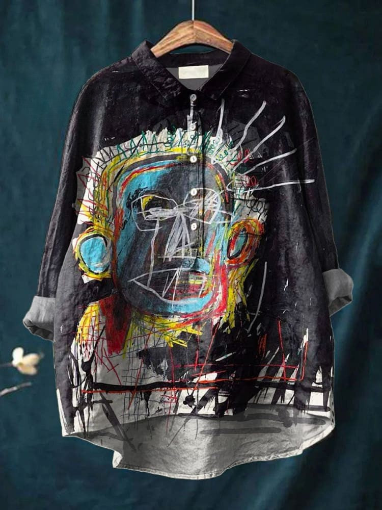 Vintage Abstrakcyjny Obraz Figuralny Art Print Casual  Koszula